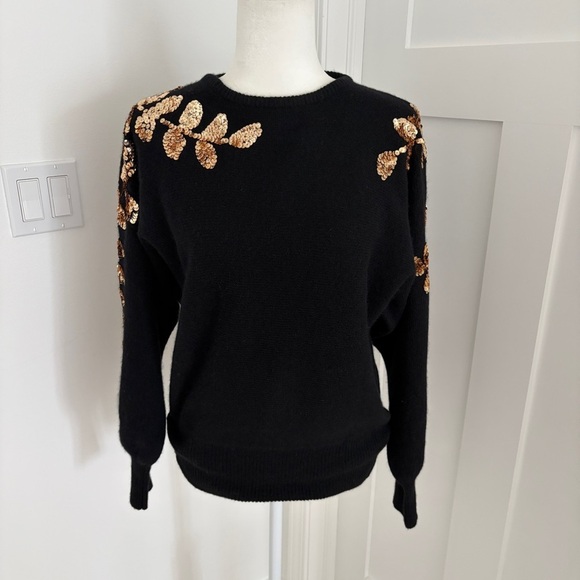St. John Sweaters - James St John Black Lambswool Angora Sweater Gold Sequin Detail Sz M Vintage*Q10